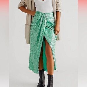 Free people Poet Sarong sequin green sarong skirt size 8? 30 inch
